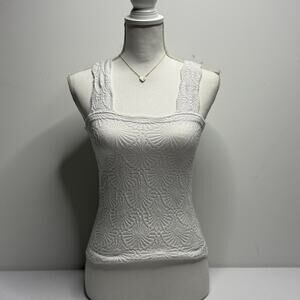 Aura White Crotchet Size Small Vintage Coquette Tank - Cami